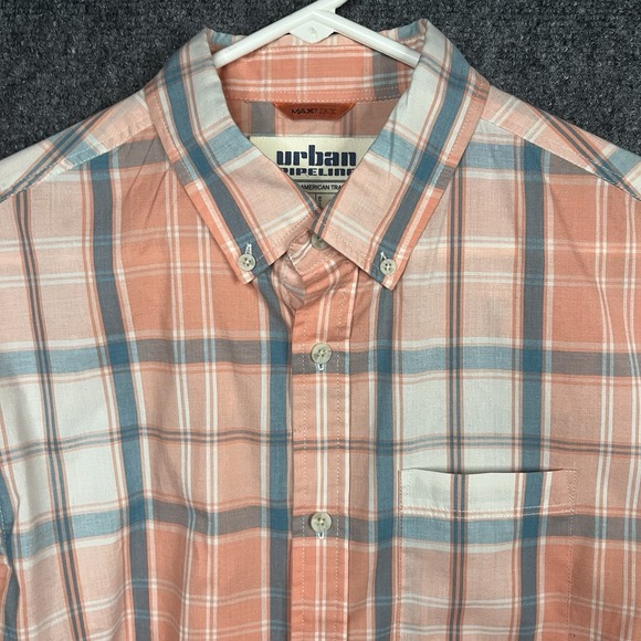 Urban Pipeline Shirt Mens 2XL XXL Max Flex Button Up Orange Plaid Long Sleeve - Picture 2 of 7